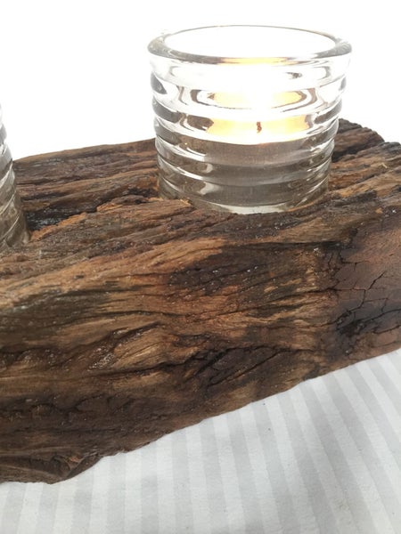 Wood Table Light with four glasses/candles (aged look) Carousel 6