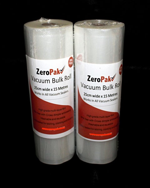 **ZEROPAK**VACUUM ROLL FILM**25cm wide x 15m BULK ROLL ** TWO PACKS** Carousel 1