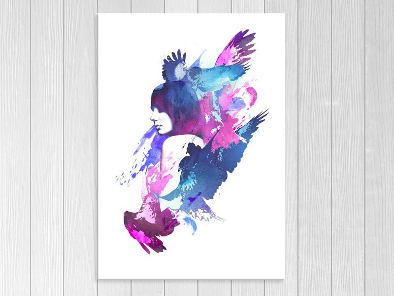 Woman - Birds - Abstract - Pop Art - Purple, Blue - Artwork Carousel 1