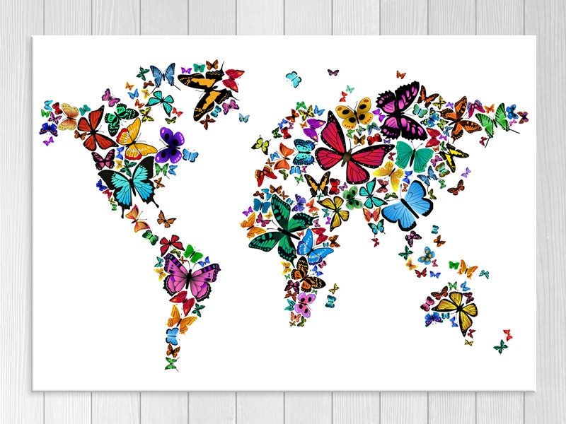 Butterfly World Map - Contemporary - Colourful - Art Prints Carousel 1