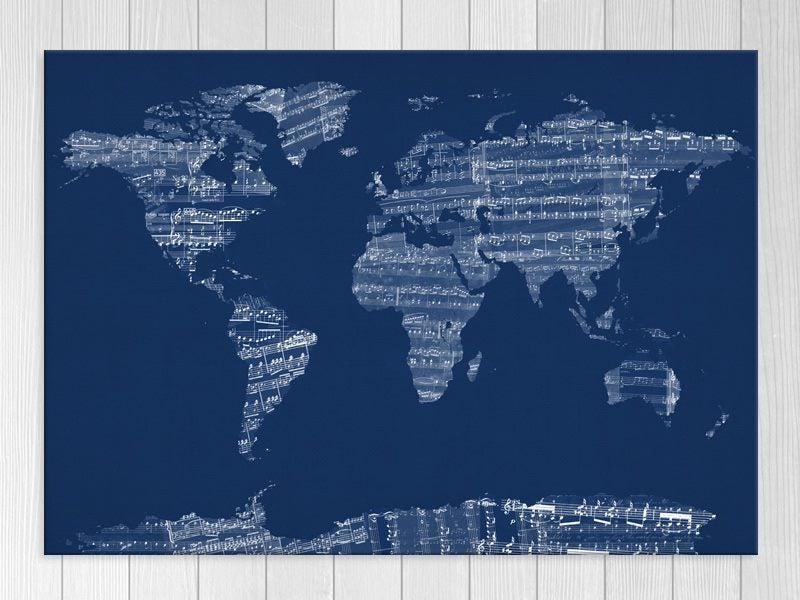 Music - World Map - Contemporary Art - Blue - Art Prints Carousel 1