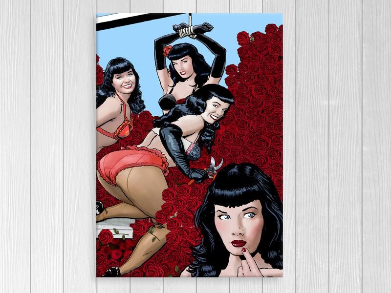 Pop Art - Red Roses - Bettie Page - Pin Up - Retro, Vintage - Art Prints Carousel 1