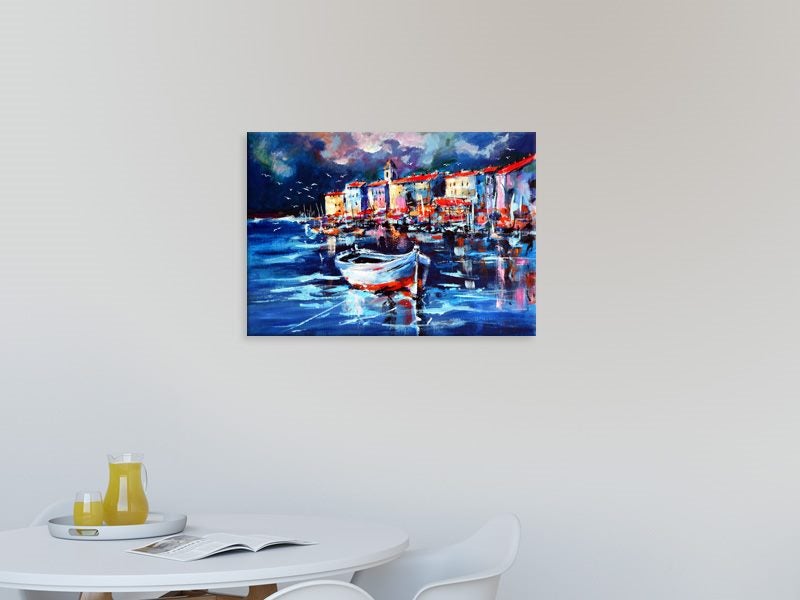 Boats - Landscape - Contemporary - Abstract - Blue - Red - Wall Art - Art Prints Carousel 2