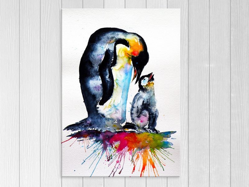 Watercolour - Bird Art - Penguin - Contemporary Art - Wall Art - Art Prints Carousel 1