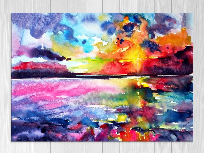 Sunset - Watercolour - Colourful - Contemporary Art - Wall Art - Art Prints Carousel 1