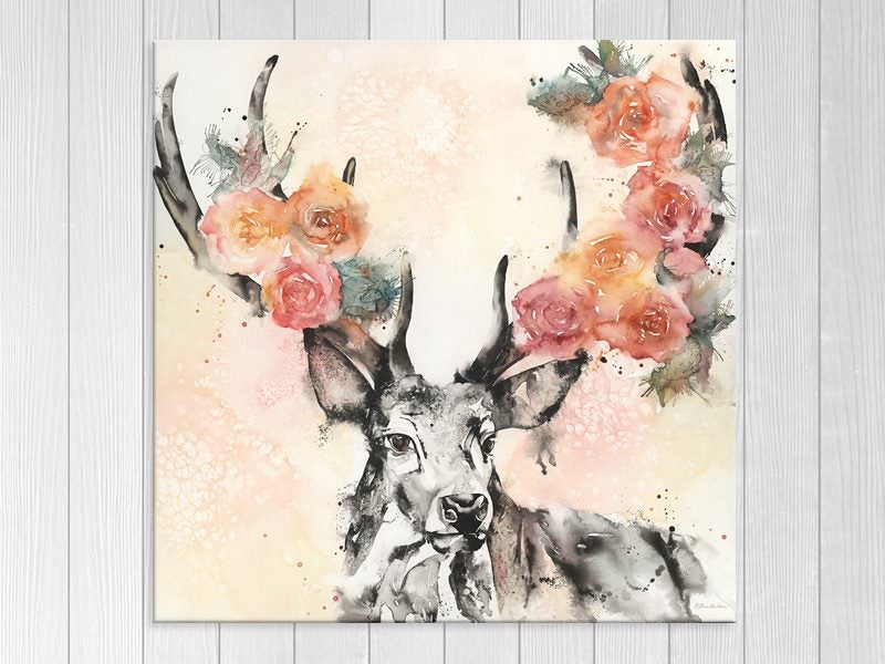 Deer Stag - Flowers - Contemporary Art - Animal - Wall Art - Art Prints Carousel 1