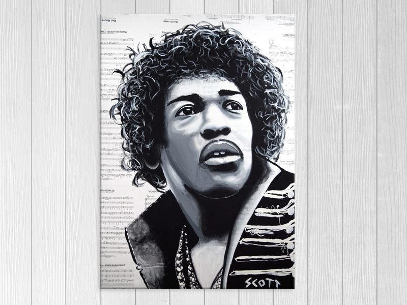 Jimi Hendrix - Black And White - Contemporary Art - Wall Art - Art Prints Carousel 1