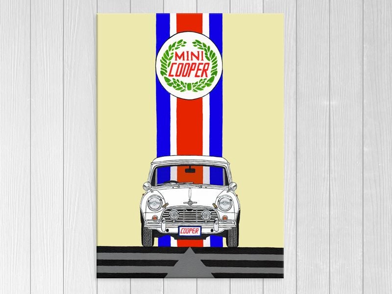 Car - Pop Art - Mini Cooper - White, Red, Blue - Graffiti Art - Art Prints Carousel 1