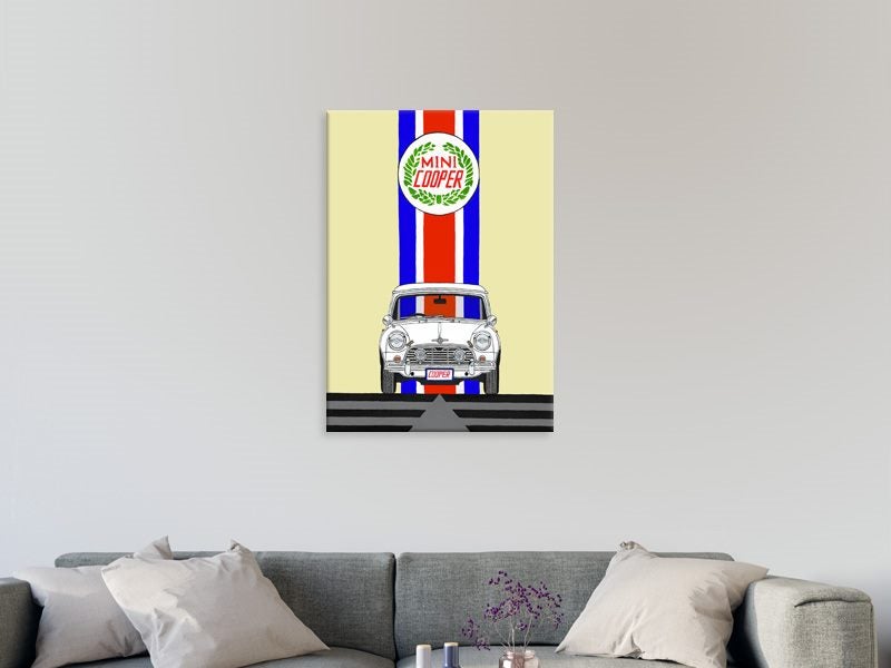 Car - Pop Art - Mini Cooper - White, Red, Blue - Graffiti Art - Art Prints Carousel 2