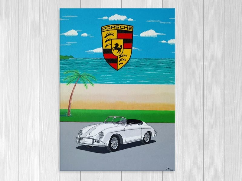 Car - Pop Art - White - Seascape - Blue, Green - Wall Art - Art Prints Carousel 1