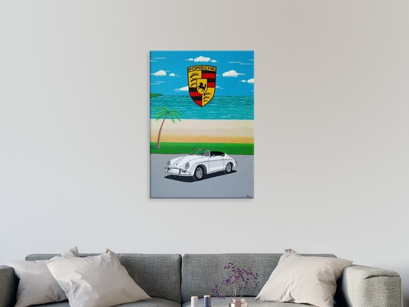 Car - Pop Art - White - Seascape - Blue, Green - Wall Art - Art Prints Carousel 2