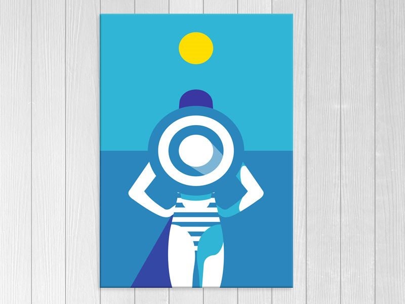 Beach - Lady - Blue - Seascape - Pop Art - Graffiti - Wall Art - Art Prints Carousel 1