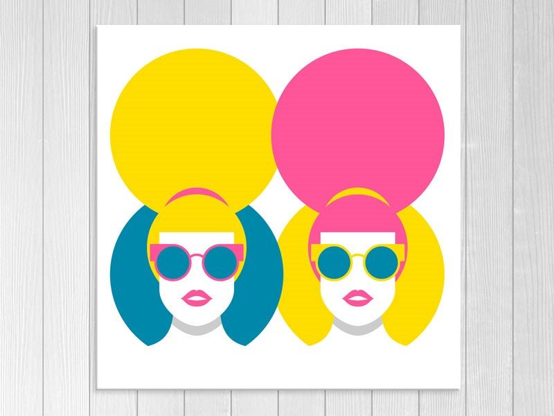 Pop Art - Lady - Circle - Blue, Pink, Yellow - Wall Art - Graffiti - Art Prints Carousel 1