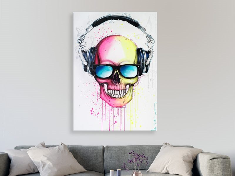 Music Skull - Pop Art - Pink, Yellow - Graffiti - Wall Art Carousel 2