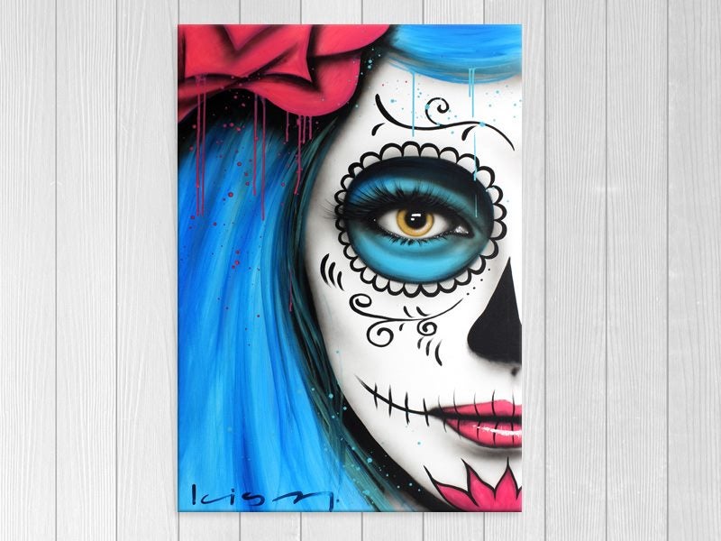 Sugar Skull - Blue - Pop Art - Day Of The Dead - Wall Art Carousel 1