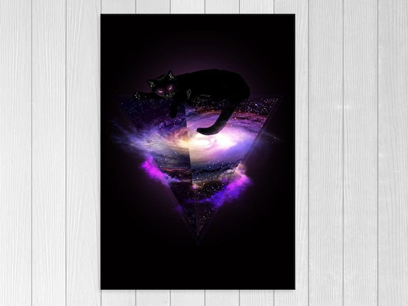 Cat - Space - Pop Art - Purple, Black - Graffiti - Wall Art Carousel 1