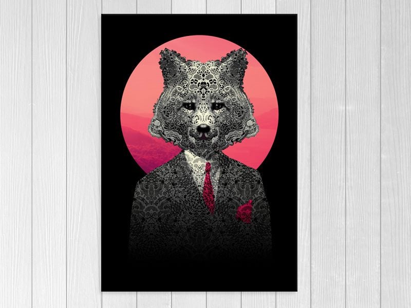 Fox - Pop Art - Lace - Pink - Abstract - Animal - Wall Art - Art Prints Carousel 1