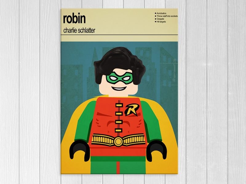 Robin - Superhero Lego - Kids - Nursery Art - Batman - DC - Art Prints Carousel 1