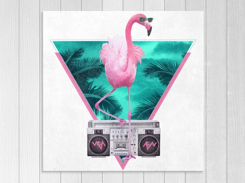 Flamingo - Music - Bird Art - Pink, Green - Pop Art - Wall Art - Art Prints Carousel 1