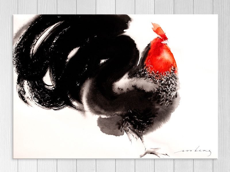 Chicken - Contemporary Art - Black, Red - Bird Art - Wall Art - Art Prints Carousel 1
