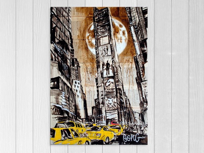 City - Moon - Pop Art - Yellow Cars - Graffiti Art - Wall Art - Art Prints Carousel 1