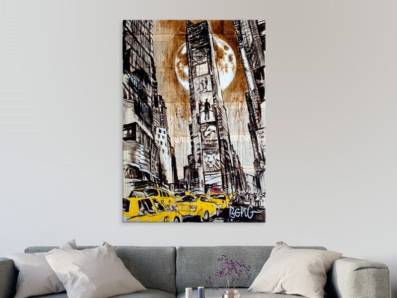 City - Moon - Pop Art - Yellow Cars - Graffiti Art - Wall Art - Art Prints Carousel 2