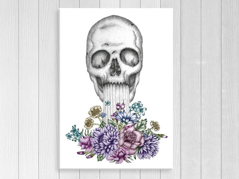 Skull Flowers - Contemporary Art - Day Of The Dead - Wall Art - Art Prints Carousel 1