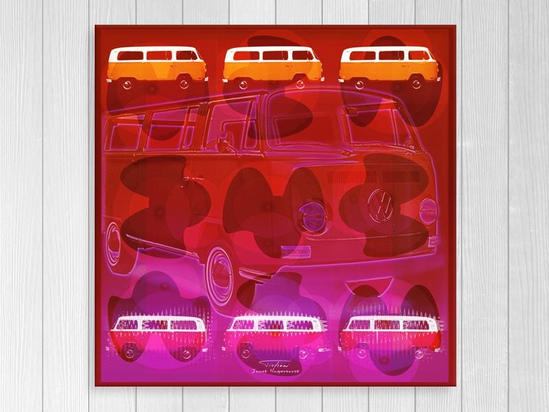 Pop Art - Vintage Van - Abstract - Red - Pink - Orange - Wall Art - Art Prints Carousel 1