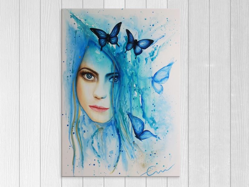 Pop Art - Woman - Lady - Butterfly - Blue - Graffiti Art - Wall Art - Art Prints Carousel 1