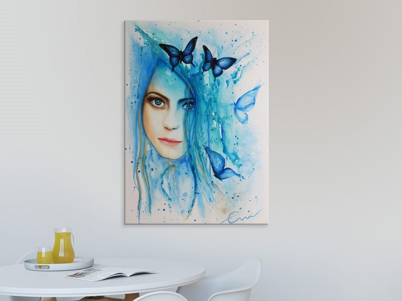 Pop Art - Woman - Lady - Butterfly - Blue - Graffiti Art - Wall Art - Art Prints Carousel 2