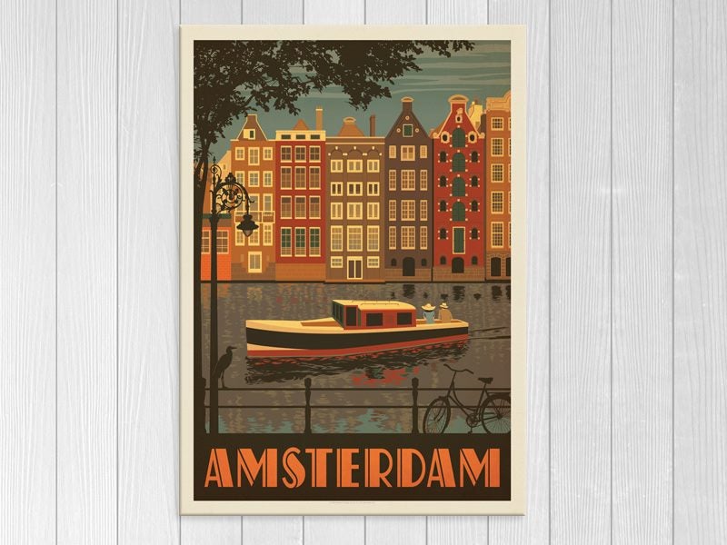 Retro - Amsterdam - Netherlands - Vintage - Pop Art - Landscape - Art Prints Carousel 1