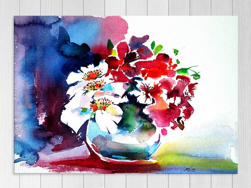 Flowers - Watercolour Art - Contemporary Art - Wall Art - Art Prints Carousel 1