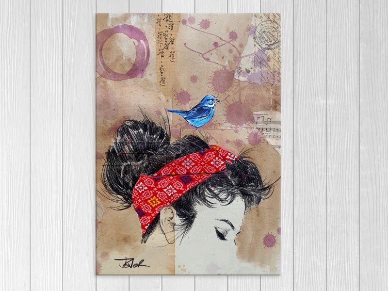 Woman - Lady - Blue Bird - Red - Pop Art - Contemporary Art - Art Prints Carousel 1