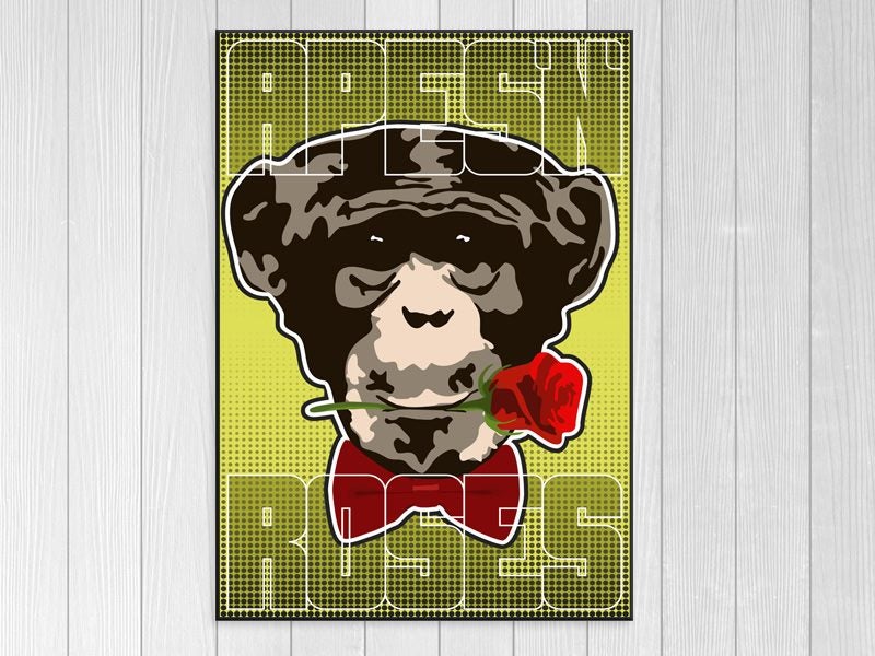 Monkey - Pop Art - Red Rose - Green - Animal - Graffiti - Animal - Art Prints Carousel 1