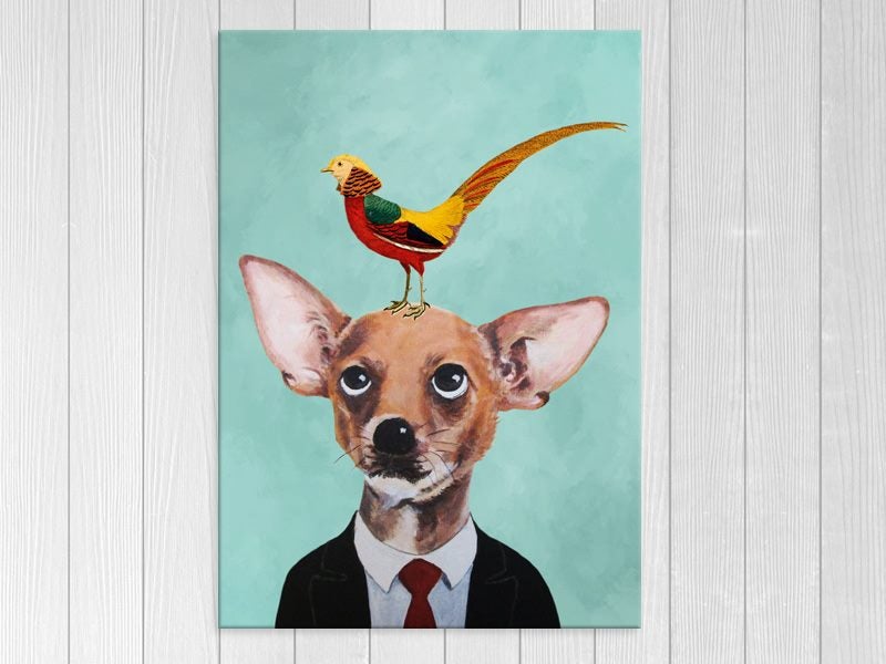 Dog Art - Chihuahua - Bird - Colourful - Pop Art - Animal - Green - Art Prints Carousel 1
