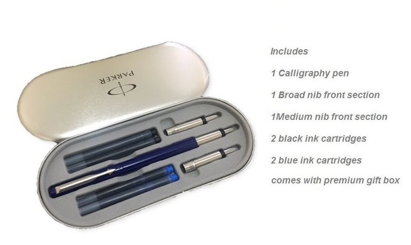 Parker Vector Calligraphy Fountain Pen with 2 Nibs and 4 refills (Blue Body) Carousel 1