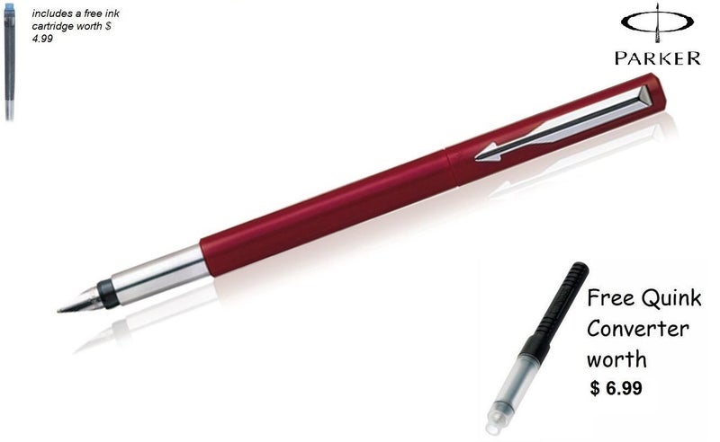 Parker Vector Standard Fountain Pen (Red body) with ink cartridge Gift box NEW Carousel 1