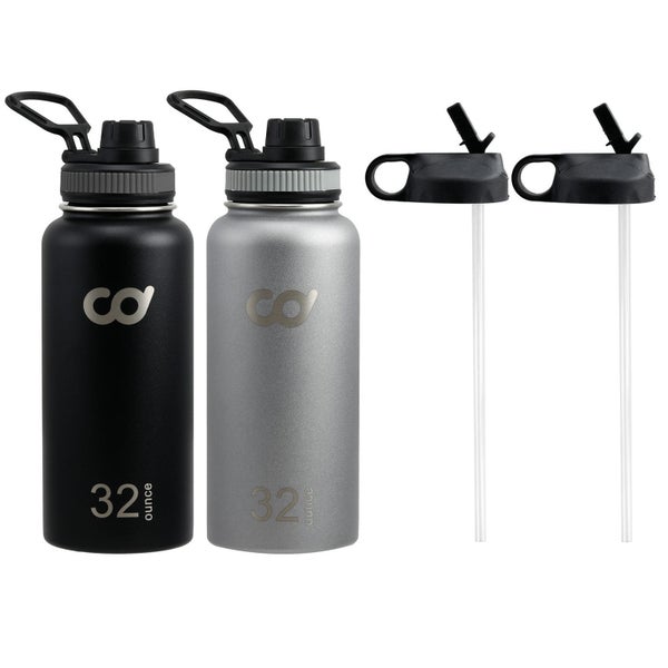 2x Stainless Steel Water Bottles 32oz Black Gray Carousel 1