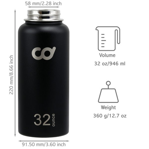 2x Stainless Steel Water Bottles 32oz Black Gray Carousel 2