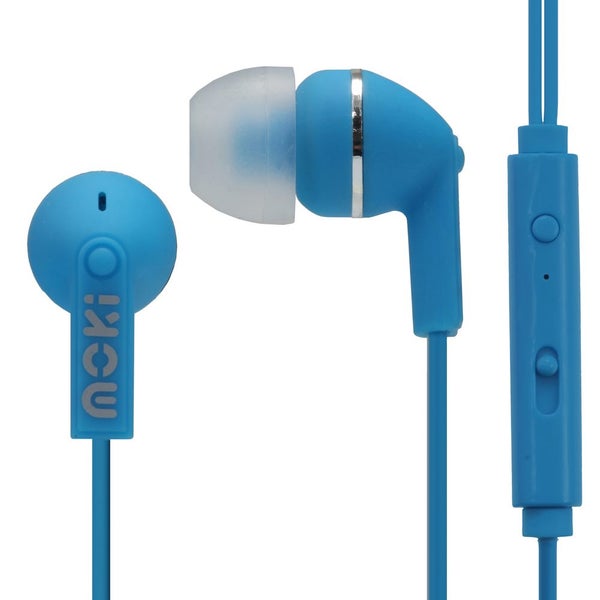 Moki Noise Isolation In-Ear Earphones 3.5mm Jack Headset Mic Volume Control Blue Carousel 1