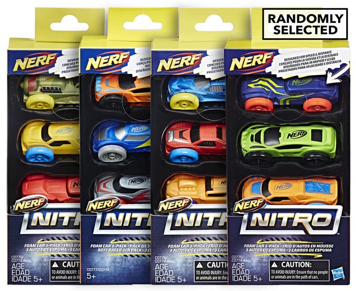 3pc NERF Nitro Foam Car Vehicle Kids Children Boys 5y+ Play Toys Assorted Colour Carousel 5