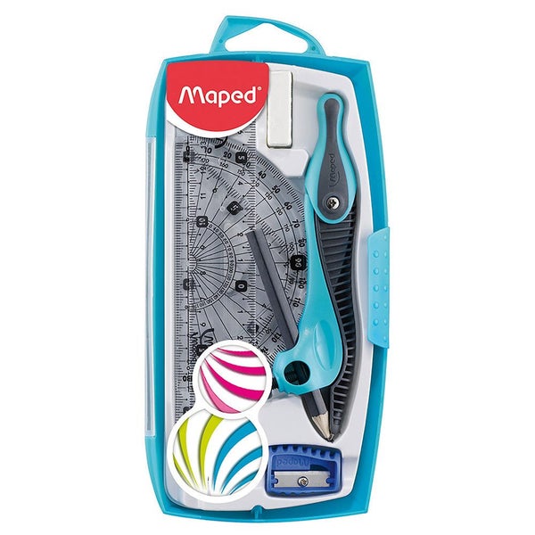 8pc Maped Study Maths Set Measuring Graphics Kit Compass Protractor Ruler Assort Carousel 1