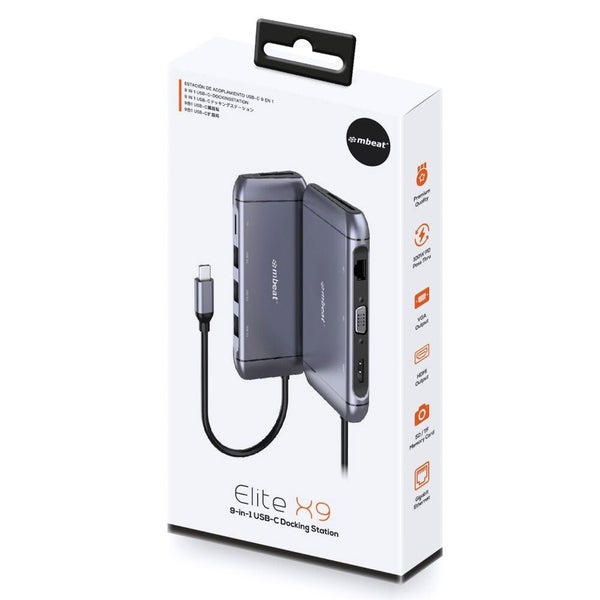 Mbeat Elite X9 9-in-1 USB-C Hub Adapter HDMI VGA Lan Ethernet USB3.0 Port Grey Carousel 9