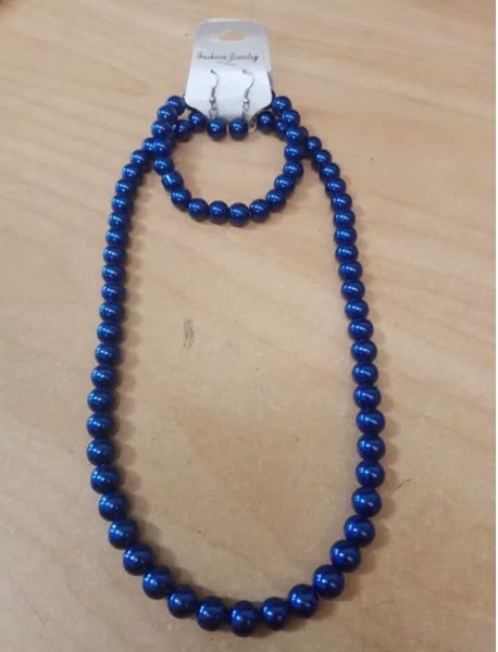 BLUE PEARL NECKLACE EARRING BRACELETS Carousel 1
