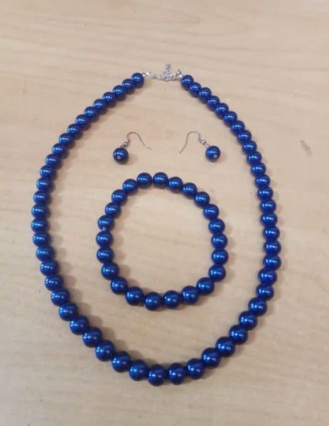 BLUE PEARL NECKLACE EARRING BRACELETS Carousel 2