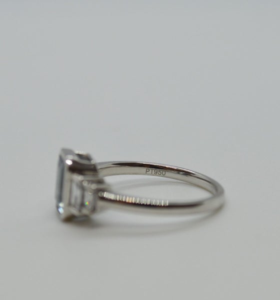 Art Deco Style Platinum Emerald Cut Aquamarine & Diamond Engagement Ring Carousel 20