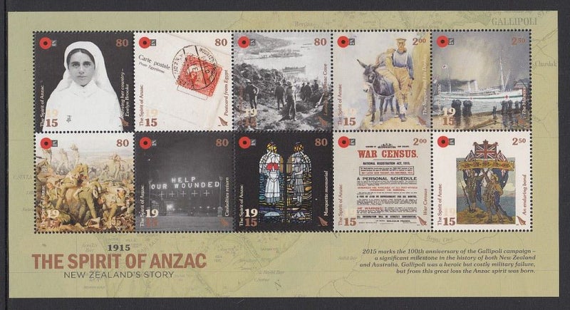 *NZ 2015 WWI The Spirit of Anzac Sheetlet(10) MNH Carousel 1