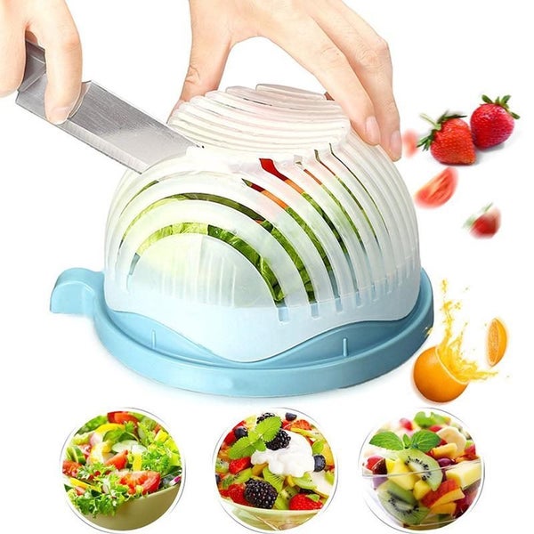 2PCS Salad Maker Salad Cutter Bowl Fruits Slicer Chopper Vegetable Drainer Carousel 1
