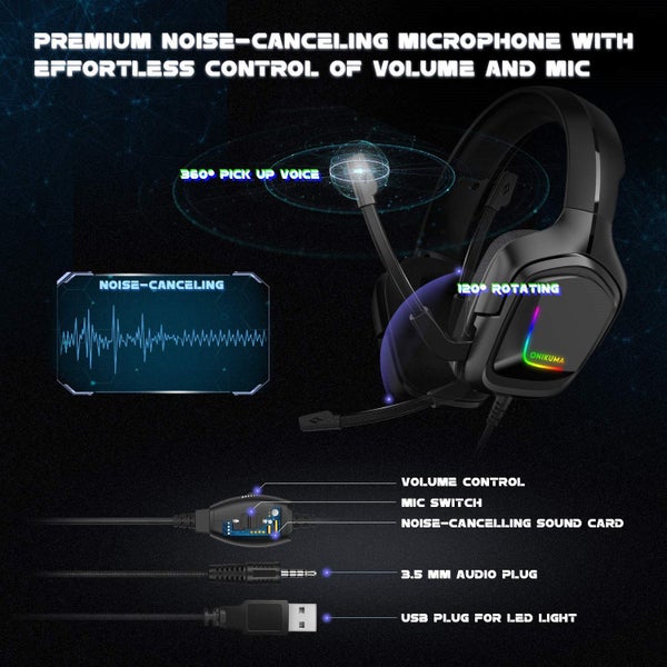 4D Gaming Headset Surround Sound Driver 360° Noise Cancelling Mic RGB Headphones Carousel 7