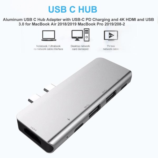 Aluminum USB C Hub Adapter with USB-C PD Charging + 4K HDMI 3.0 for MacBook Air Carousel 1